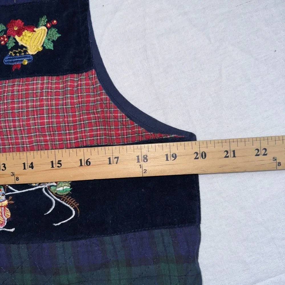 Vintage Casey & Max Christmas Vest Medium Snowman Plaid Blue velvet‎ Embroidered
